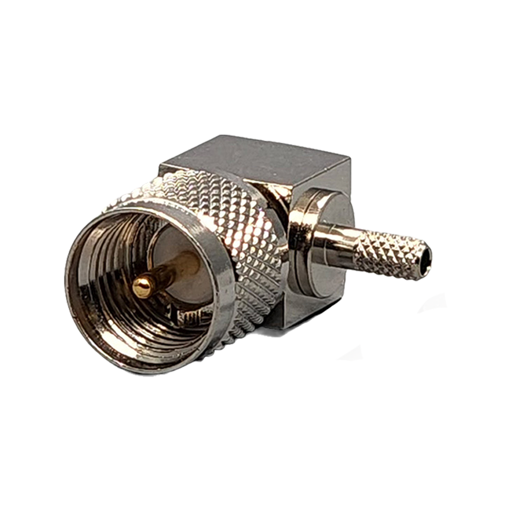 Mini UHF Male Right Angle Connector Crimp Coax RG174, RG188, RG316