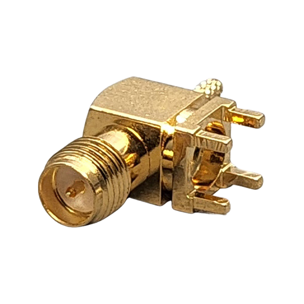 Reverse Polarity SMA Female Right Angle Connector Crimp PCB Through Hole, 1.13mm, 1.32mm
