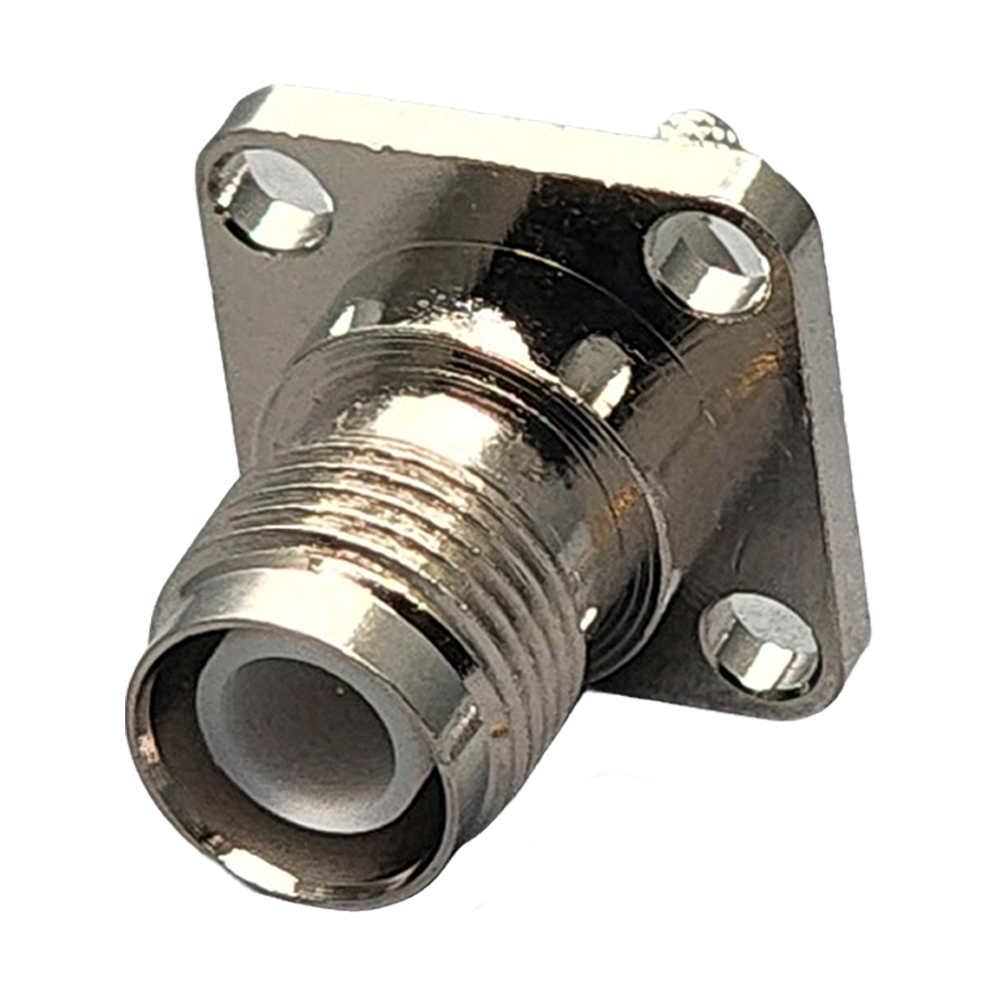 Reverse Polarity TNC Female Panel Mount 4-hole Connector Crimp Coax RG178, RG196, 0.8D-2V