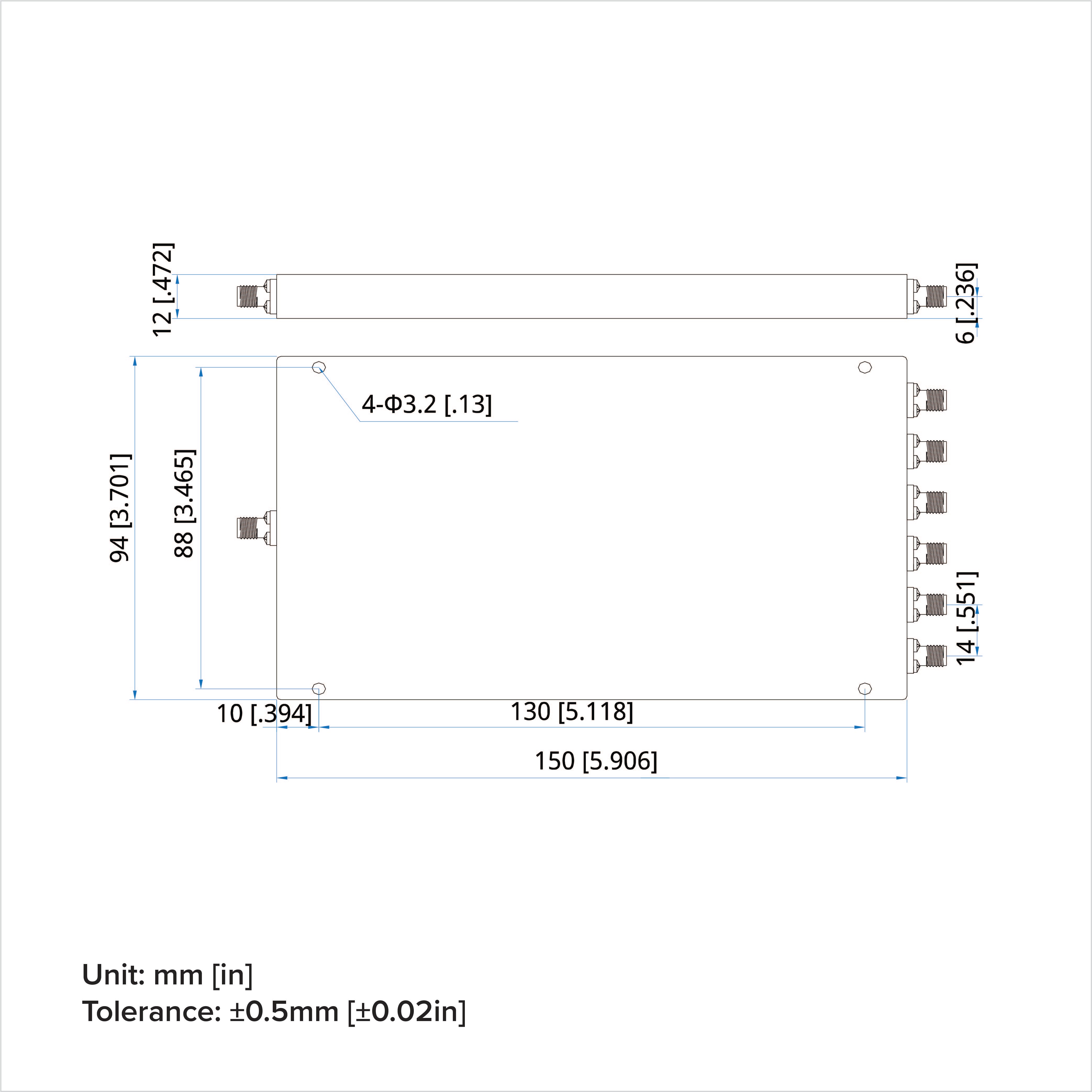 Power Divider, 0.5-6GHz, 6-way, 30W, SMA Female (Jack)