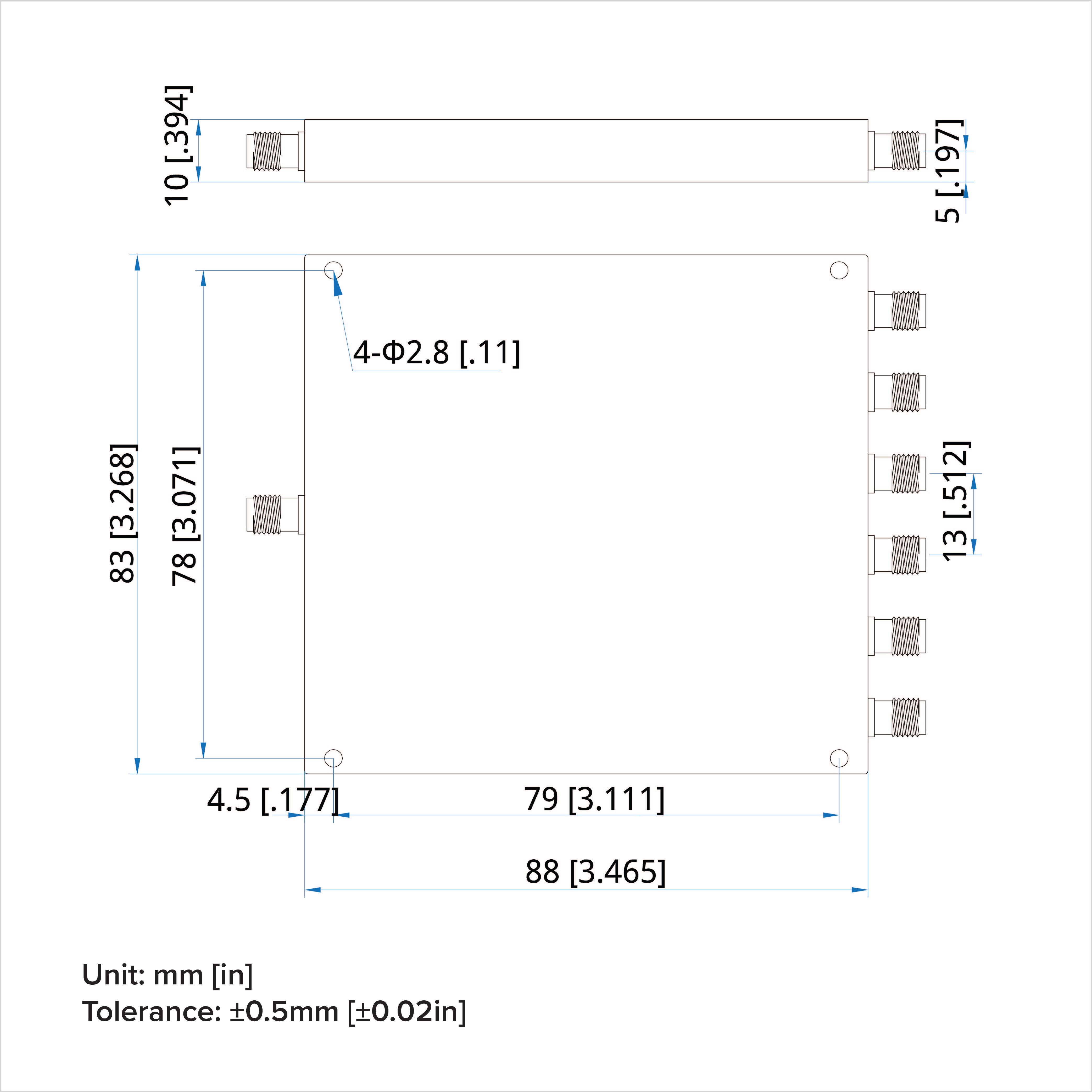 Power Divider, 2-8GHz, 8-way, 30W, SMA Female (Jack)