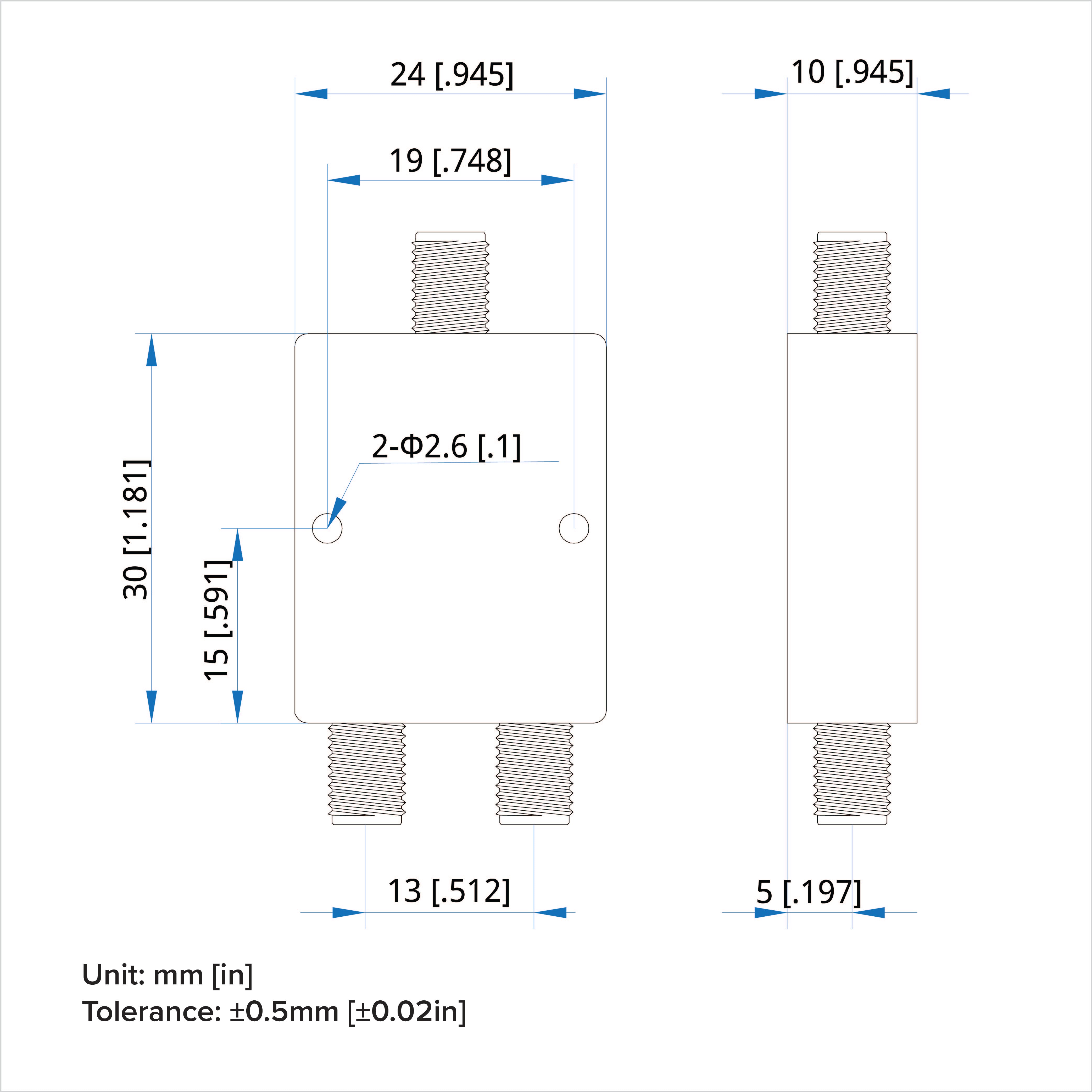 Power Divider, 8-12GHz, 2-way, 20W, SMA Female (Jack)