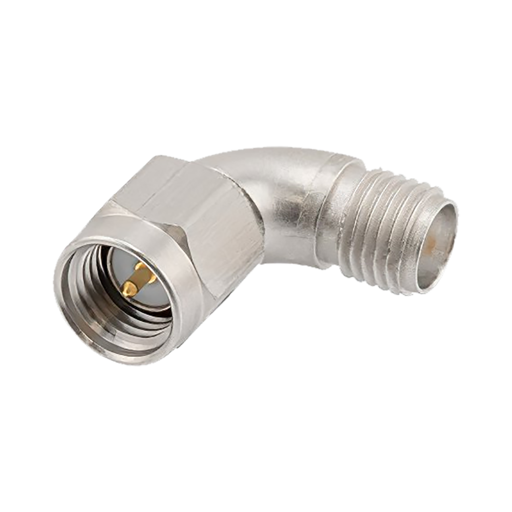 Precision Radius Right Agnle SMA Male to SMA Female Adapter, 18GHz, Passivated Stainless Steel [RFS-100294]