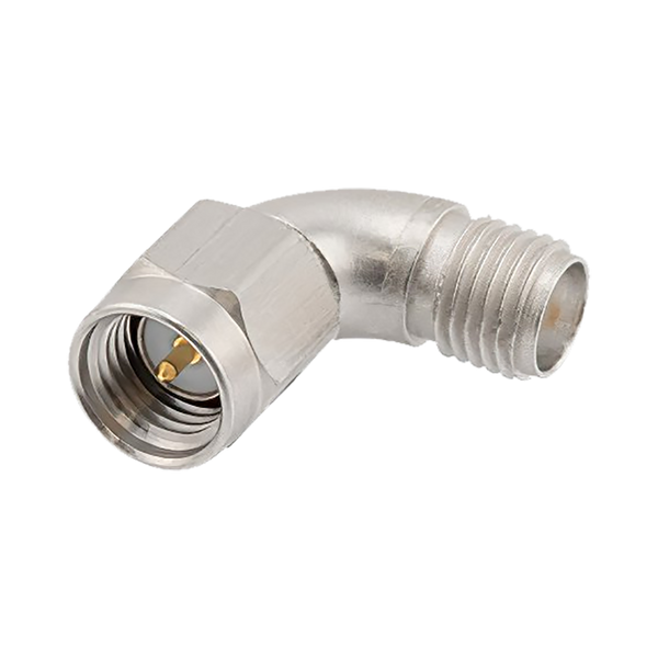 Precision Radius Right Agnle SMA Male to SMA Female Adapter, 18GHz, Passivated Stainless Steel