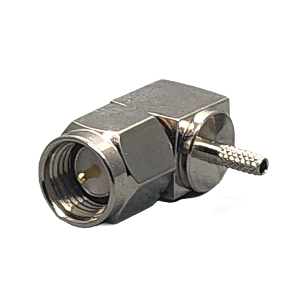 SMA Male Right Angle Connector Crimp Coax RG178, RG196, 0.8D-2V