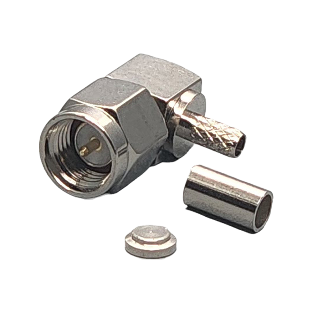 SMA Male Right Angle Connector Crimp Coax RG174, RG188, RG316