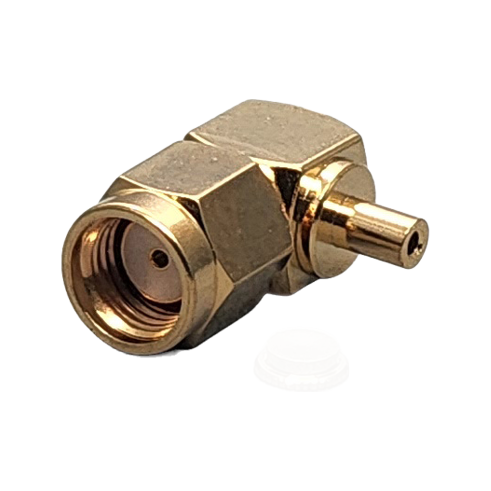 Reverse Polarity SMA Male Right Angle Connector Crimp Coax 1.13mm, 1.32mm, 1.37mm