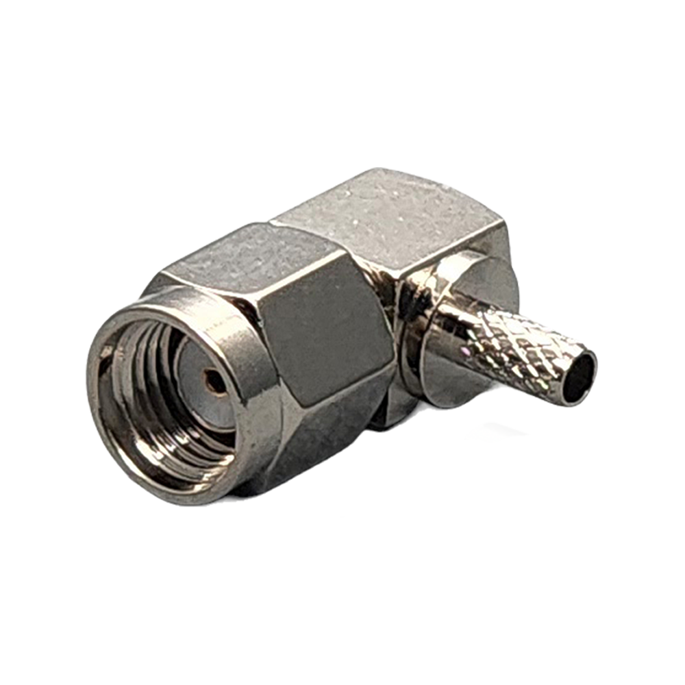 Reverse Polarity SMA Male Right Angle Connector Crimp Coax RG174, RG188, RG316