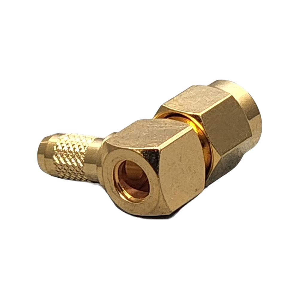 Reverse Polarity SMA Male Right Angle Connector Crimp Coax RG55, RG58, RG55A