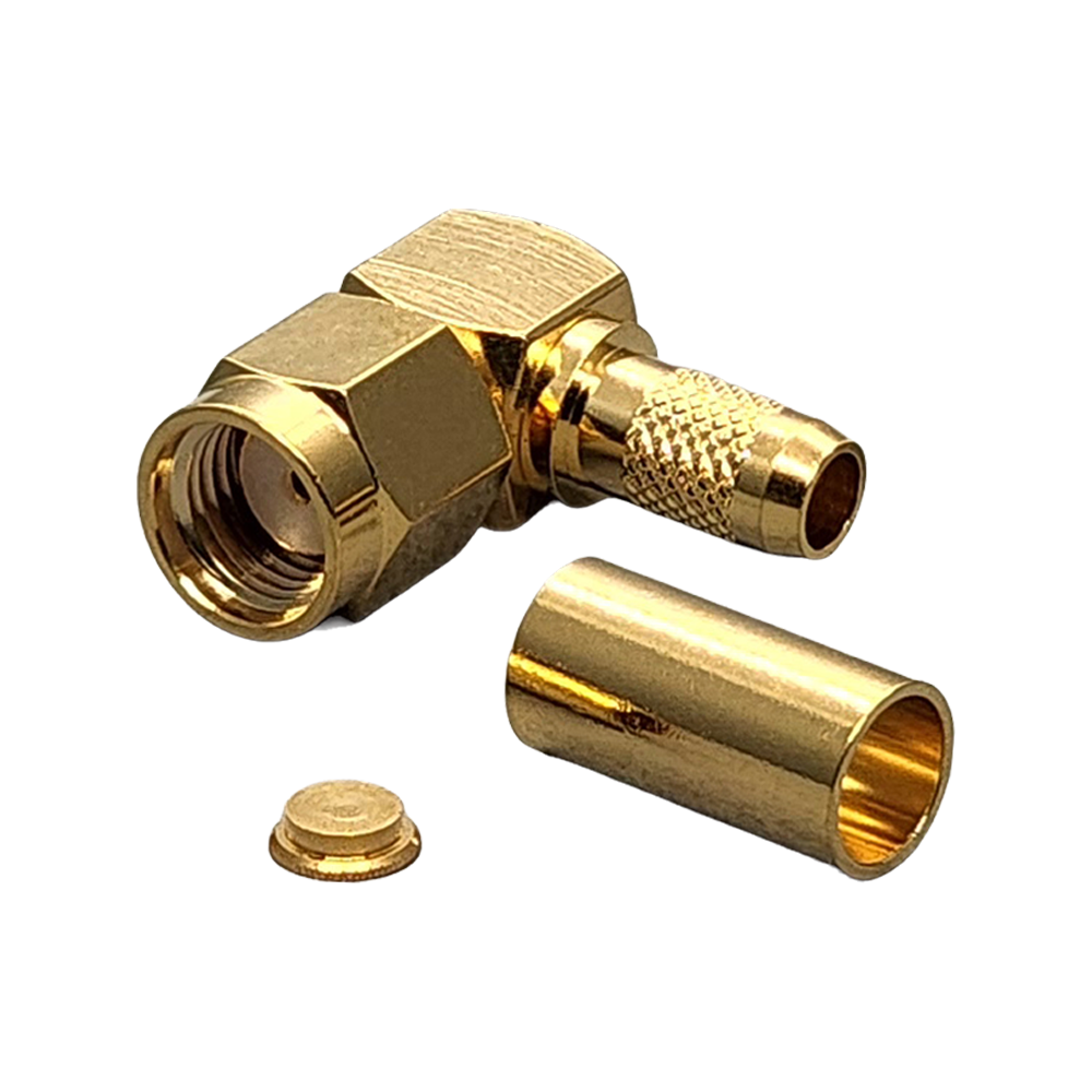 Reverse Polarity SMA Male Right Angle Connector Crimp Coax RG55, RG58, RG55A