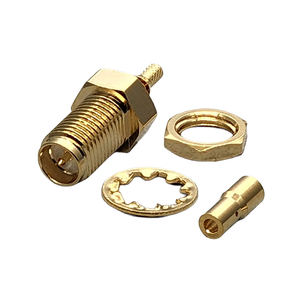 Reverse Polarity SMA Female Bulkhead Rear Mount Connector Crimp Coax 1.13mm, 1.32mm, 1.37mm