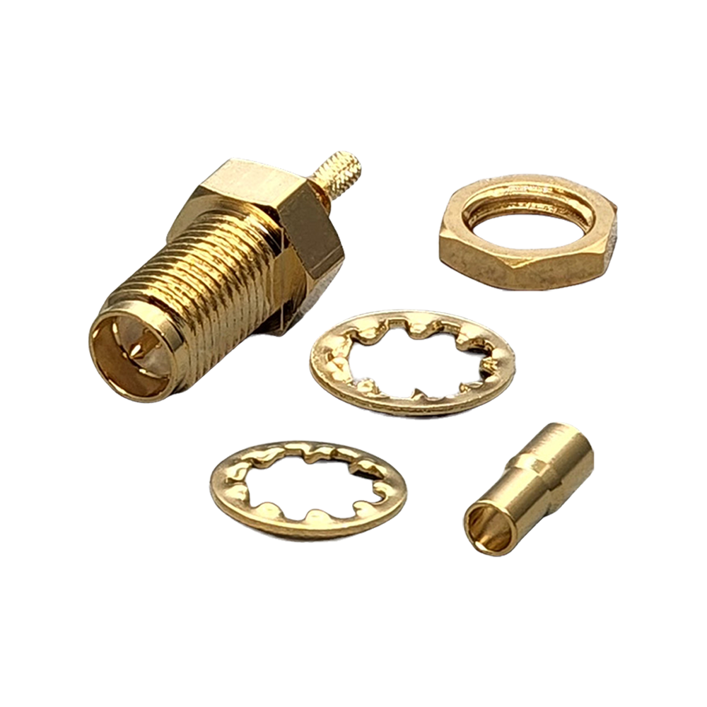 Reverse Polarity SMA Female Bulkhead Rear Mount Connector Crimp Coax RG178, RG196, 0.8D-2V