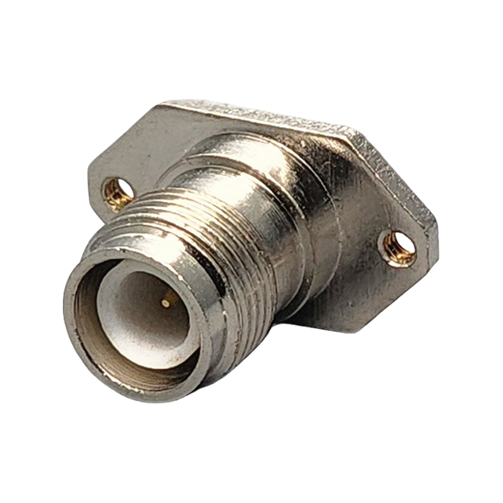 Reverse Polarity TNC Female Panel Mount 4-hole Connector Crimp Coax 1.13mm, 1.32mm, 1.37mm