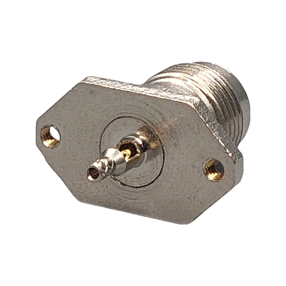 Reverse Polarity TNC Female Panel Mount 4-hole Connector Crimp Coax 1.13mm, 1.32mm, 1.37mm