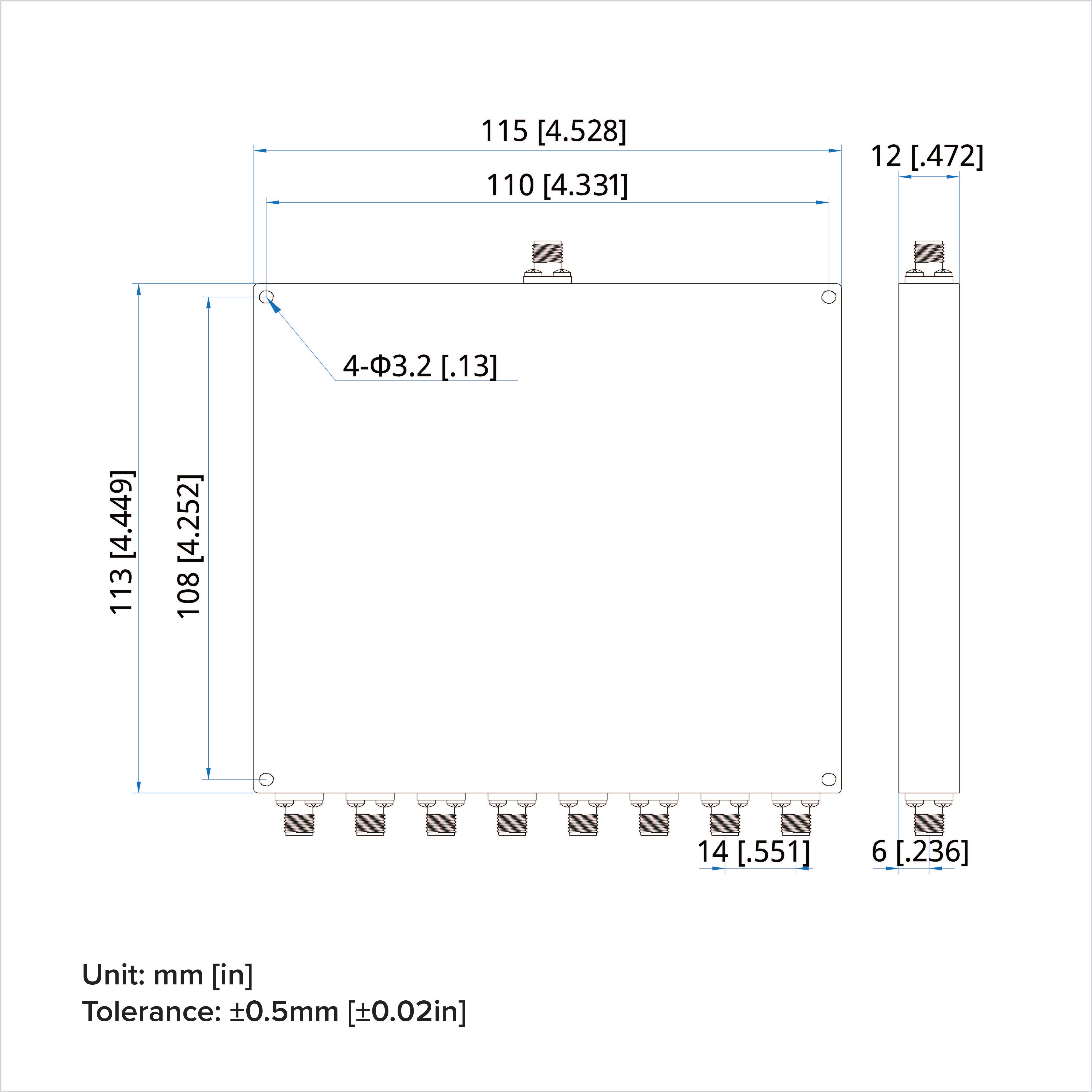 Power Divider, 0.5-6GHz, 8-way, 30W, SMA Female (Jack)